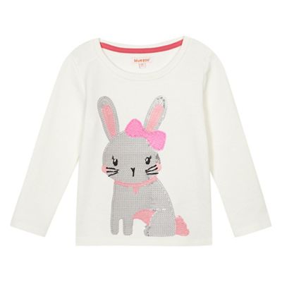 Girls' white sequin bunny sweater